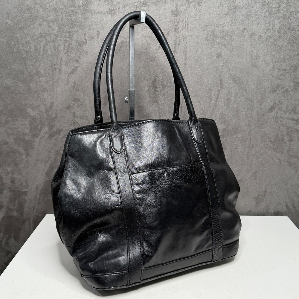Margot Tote Bag Women Medium Black Leather Shoulder Bag Debossed Logo Minimalist
